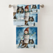 Rough Collie Christmas Badhandtuch Set (Insitu)