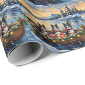 Rough Collie Christmas Boat Holiday Geschenkpapier (Rolleneckpunkt)