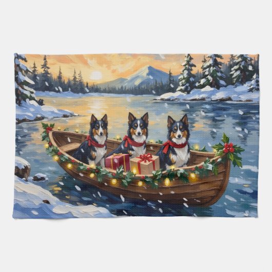 Rough Collie Christmas Boat Holiday Geschirrtuch (Horizontal)