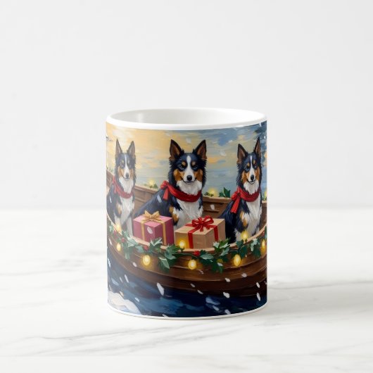 Rough Collie Christmas Boat Holiday Kaffeetasse (Mittel)