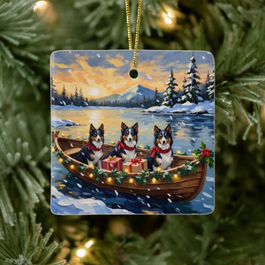 Rough Collie Christmas Boat Holiday Keramikornament (Baum)