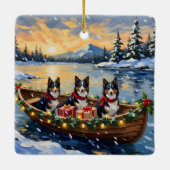 Rough Collie Christmas Boat Holiday Keramikornament (Rückseite)