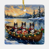 Rough Collie Christmas Boat Holiday Keramikornament (Vorderseite)