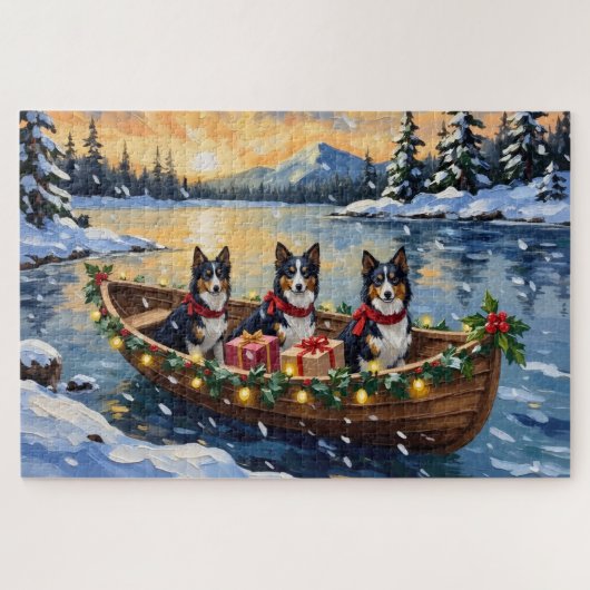 Rough Collie Christmas Boat Holiday Puzzle (Horizontal)