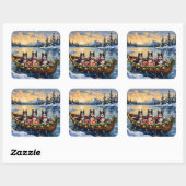 Rough Collie Christmas Boat Holiday Quadratischer Aufkleber (Blatt)