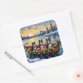 Rough Collie Christmas Boat Holiday Quadratischer Aufkleber (Umschlag)