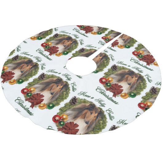 Rough Collie Christmas Polyester Weihnachtsbaumdecke (Schrägansicht)