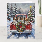 Rough Collie Christmas Red Truck Holiday Karte (Vorderseite)