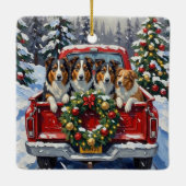 Rough Collie Christmas Red Truck Holiday Keramikornament (Rückseite)