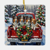 Rough Collie Christmas Red Truck Holiday Keramikornament (Vorderseite)