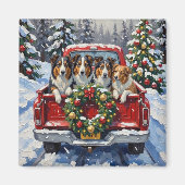 Rough Collie Christmas Red Truck Holiday Magnet (Vorne)