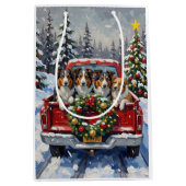 Rough Collie Christmas Red Truck Holiday Mittlere Geschenktüte (Vorderseite)
