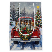 Rough Collie Christmas Red Truck Holiday Mittlere Geschenktüte (Rückseite)