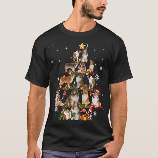 Rough Collie Christmas Tree Lights Sweater Dog Chr T-Shirt (Vorderseite)