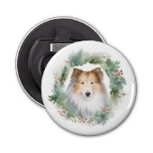 Rough Collie Christmas Wreath Flaschenöffner (Vorderseite)