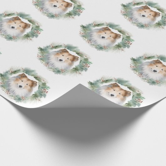 Rough Collie Christmas Wreath Geschenkpapier (Ecke)