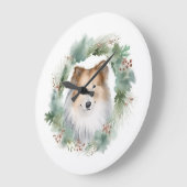 Rough Collie Christmas Wreath Große Wanduhr (Winkel)