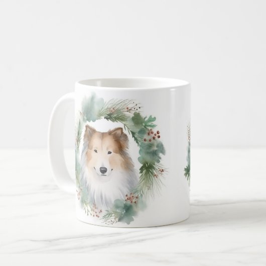 Rough Collie Christmas Wreath Kaffeetasse (Vorderseite Links)