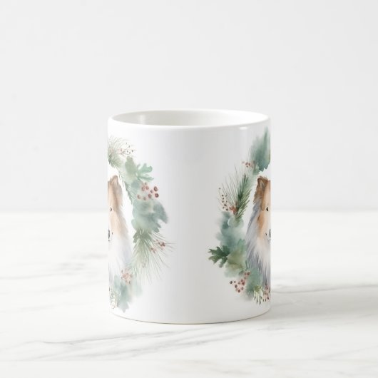 Rough Collie Christmas Wreath Kaffeetasse (Mittel)