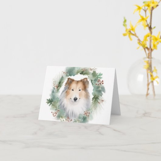 Rough Collie Christmas Wreath Karte (Gelbe Blume)