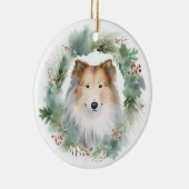 Rough Collie Christmas Wreath Keramik Ornament (Rechts)