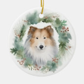 Rough Collie Christmas Wreath Keramik Ornament (Vorne)
