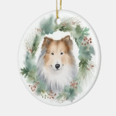Rough Collie Christmas Wreath Keramik Ornament (Links)