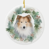 Rough Collie Christmas Wreath Keramik Ornament (Hinten)