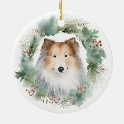Rough Collie Christmas Wreath Keramik Ornament (Hinten)
