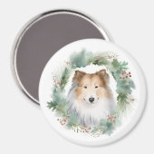 Rough Collie Christmas Wreath Magnet (Vorderseite/Rückseite)