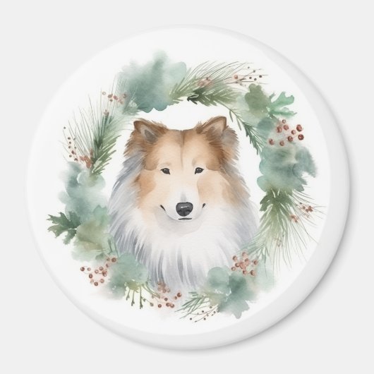 Rough Collie Christmas Wreath Magnet (Vorne)
