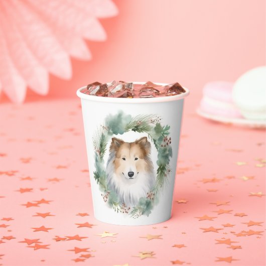 Rough Collie Christmas Wreath Pappbecher (Insitu)