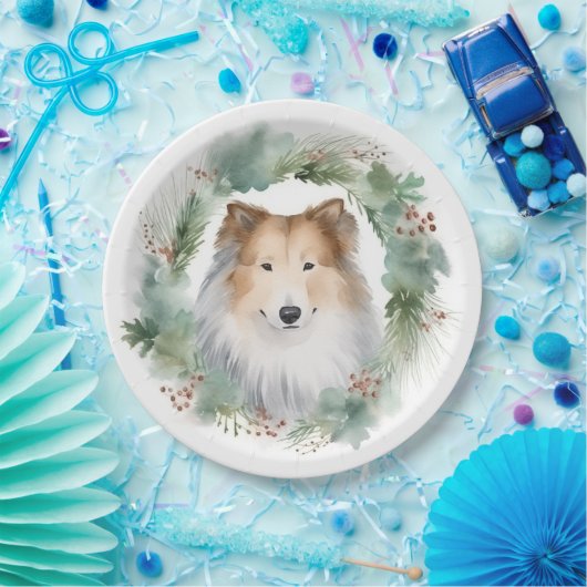 Rough Collie Christmas Wreath Pappteller (Party)