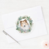 Rough Collie Christmas Wreath Runder Aufkleber (Umschlag)