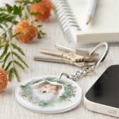 Rough Collie Christmas Wreath Schlüsselanhänger (Vorderseite rechts)