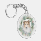 Rough Collie Christmas Wreath Schlüsselanhänger (Vorderseite links)
