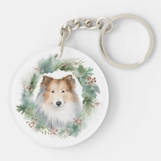 Rough Collie Christmas Wreath Schlüsselanhänger (Rückseite)