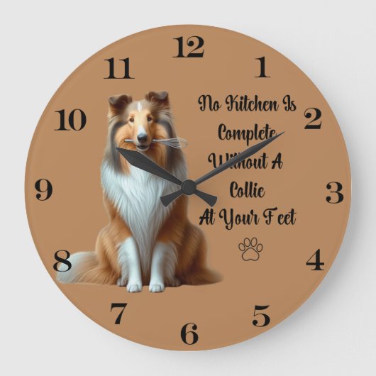 Rough Collie Clock Große Wanduhr (Vorderseite)