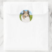 Rough Collie, Collie-Portrait, lang haarig Runder Aufkleber (Tasche)