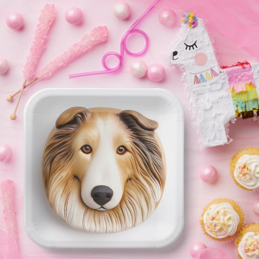 Rough Collie Dog 3D Inspiriert Pappteller (Party)