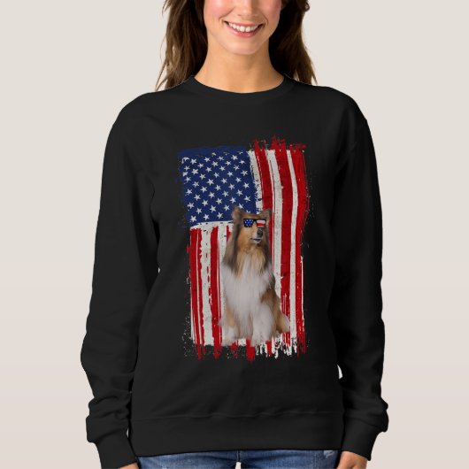 Rough Collie Dog American Flag Patriotic 4. Sweatshirt (Vorderseite)