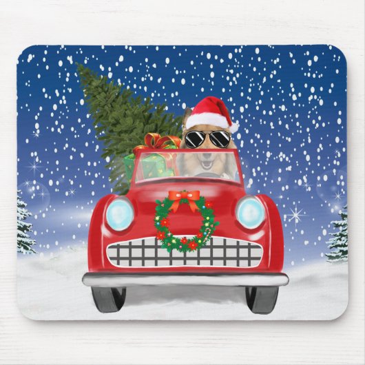 Rough Collie Dog Autofahren Auto in Schnee Weihnac Mousepad (Vorne)