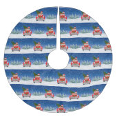 Rough Collie Dog Autofahren Auto in Schnee Weihnac Polyester Weihnachtsbaumdecke (Vorderseite)