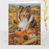 Rough Collie Dog Autumn Harvest Erntedank Karte (Gelbe Blume)