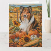Rough Collie Dog Autumn Harvest Erntedank Karte (Vorderseite)