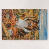 Rough Collie Dog Autumn Harvest Erntedank Puzzle (Horizontal)