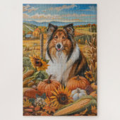 Rough Collie Dog Autumn Harvest Erntedank Puzzle (Vertikal)