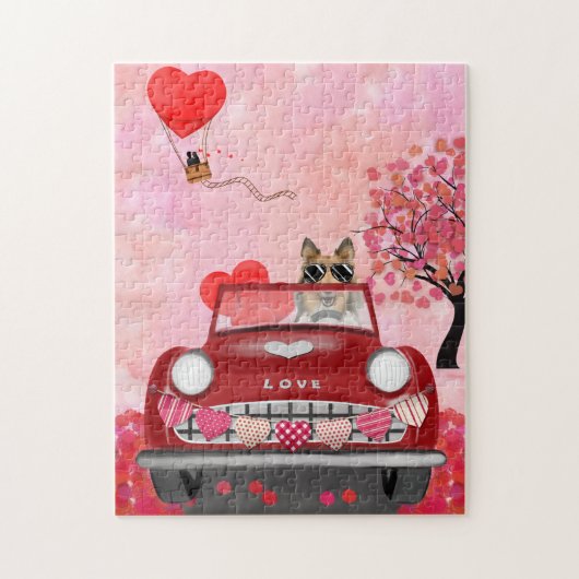 Rough Collie Dog Car mit Herzvalentiner Puzzle (Vertikal)