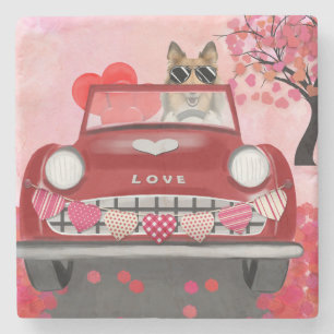 Rough Collie Dog Car mit Herzvalentiner Steinuntersetzer