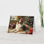 Rough Collie dog Christmas Card Karte<br><div class="desc">Schönes Vintages Gemälde eines Rough Collie Hundes Weihnachtskarte. Ändern,  löschen oder verlassen,  um Ihre Anforderungen zu erfüllen - ideal für Hundefreunde</div>